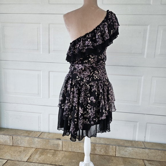 Cedico Floral One Shoulder Ruffle Mini Dress | M Romantic Boho Party Cocktail - Picture 4 of 14